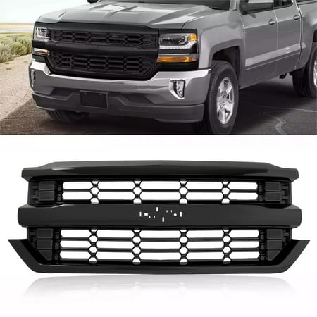 Fit For Chevrolet Silverado 1500 2016-18 Front Grille Bumper Upper Black Mesh