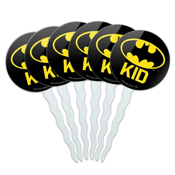 Batman Bat Kid Shield Logo Cupcake Picks Toppers Decoration Set of 6