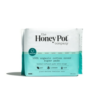 The Honey Pot Company, al Super Pads with Wings,  Cotton Cover, 16 ct.