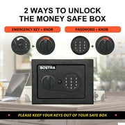Bostra Digital Safe Box with Alarm System, Sensor Light & Fireproof Bag, 9x 6.6x 6.5, 0.23 Cubic Feet, Black
