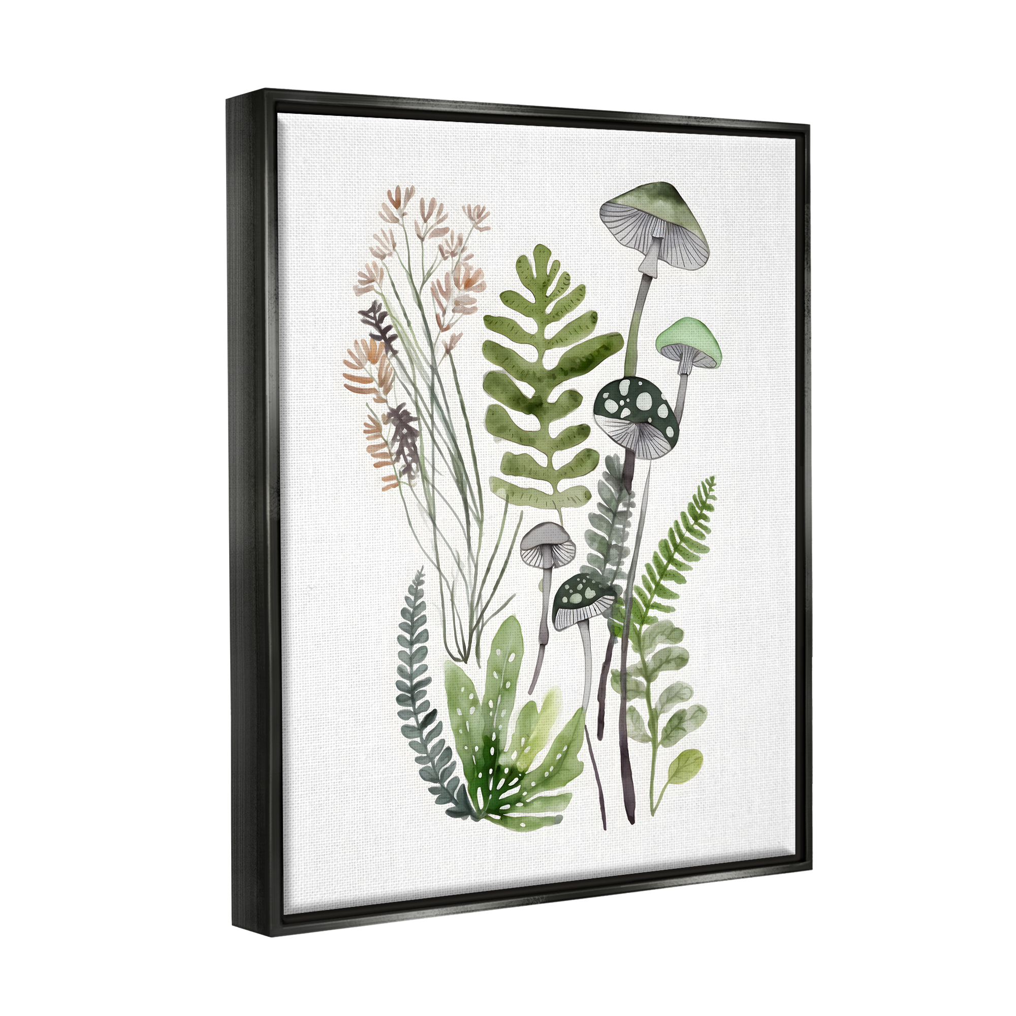Stupell Industries Green Mushroom Botanicals Botanical & Floral Painting Black Floater Framed Canvas Art Print Wall Art, 17 x 21