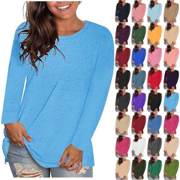 Auralook Womens Long Sleeve Oversized Tshirts Plus Size Crewneck Casual Tunic Tops Trendy Loose Fit Basic Tees