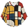 thumbnail image 4 of Mondrian Inspired Women's V-Neck Blouse With 3/4 Ruffled Bell Sleeves Casual Top Ladies Blouses, 4 of 7