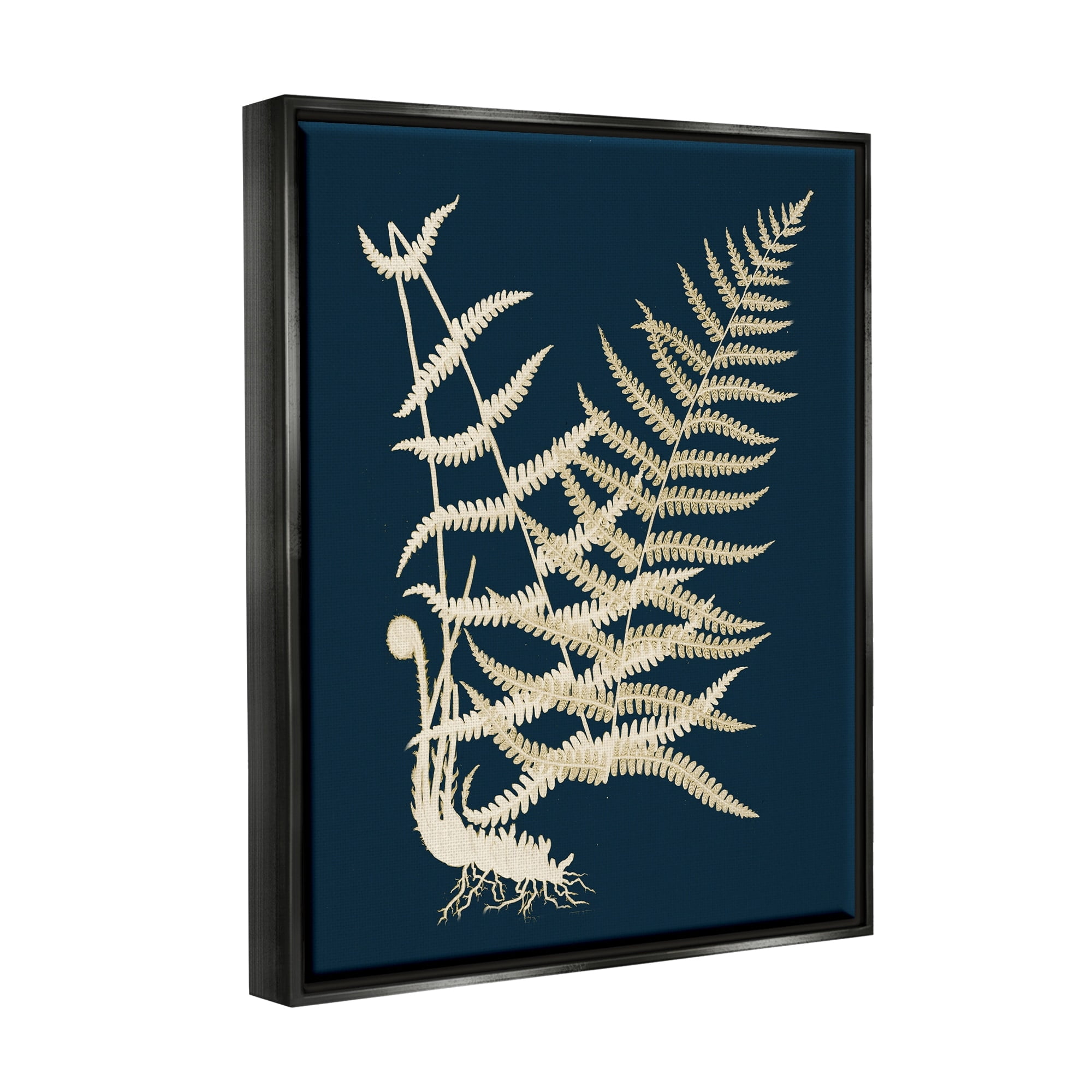 Stupell Industries Layered Fern Leaves Abstract Botanical Roots Shapes Graphic Art Metallic Gold Floating Framed Canvas Print Wall Art, Design by Piddix