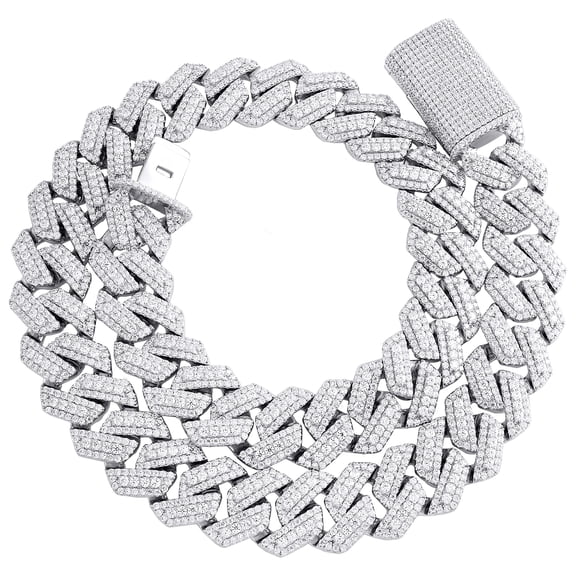 Sterling Silver Graduated Moissanite Custom Box Clasp 20mm Miami Cuban 22" 39 CT