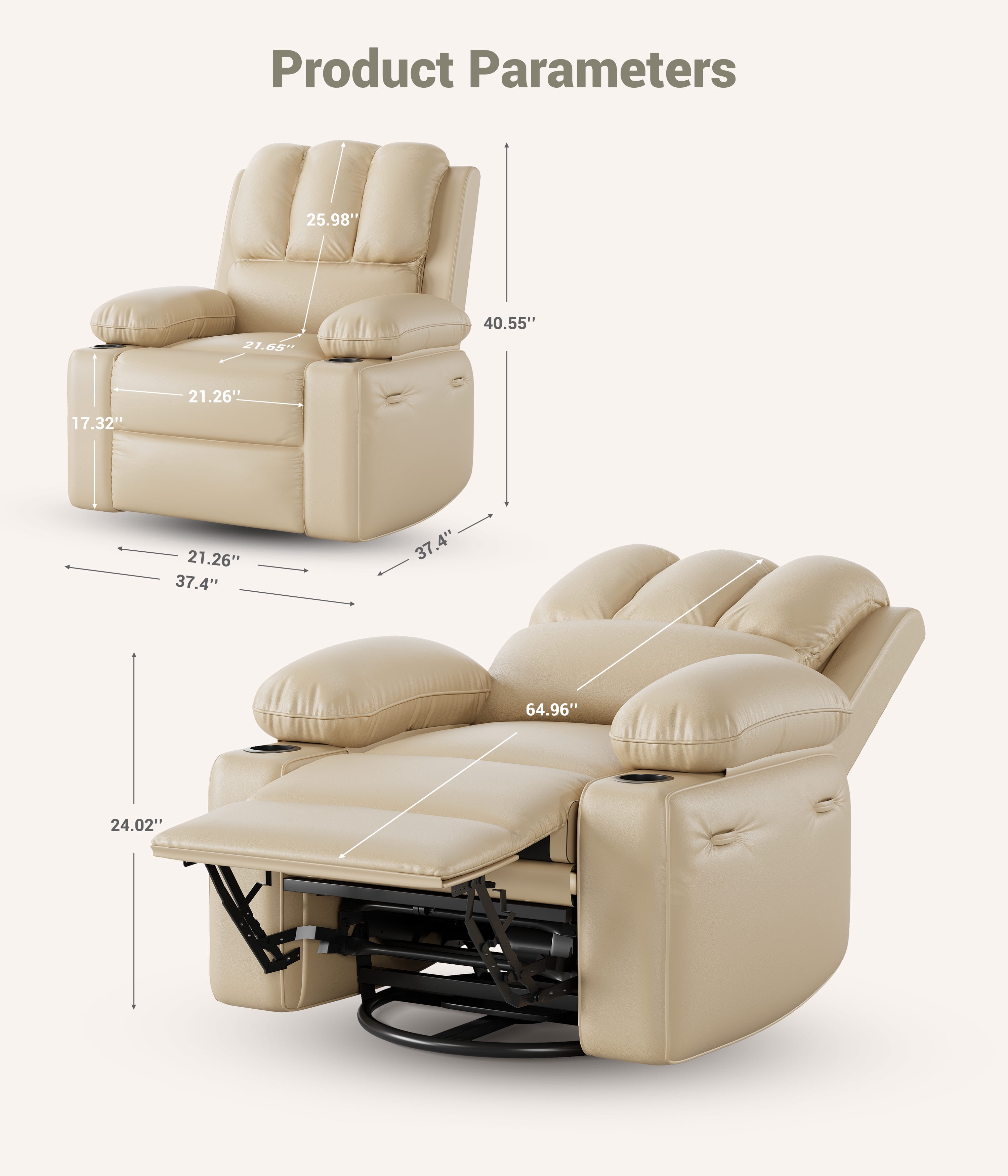 Oversized Electric Recliner Chair with Massage,PU Leather Swivel Rocker Recliner with Remote Control and Cup Holders,26.8" Wide Lounge Chair for Living Room, Bedroom,Nursery