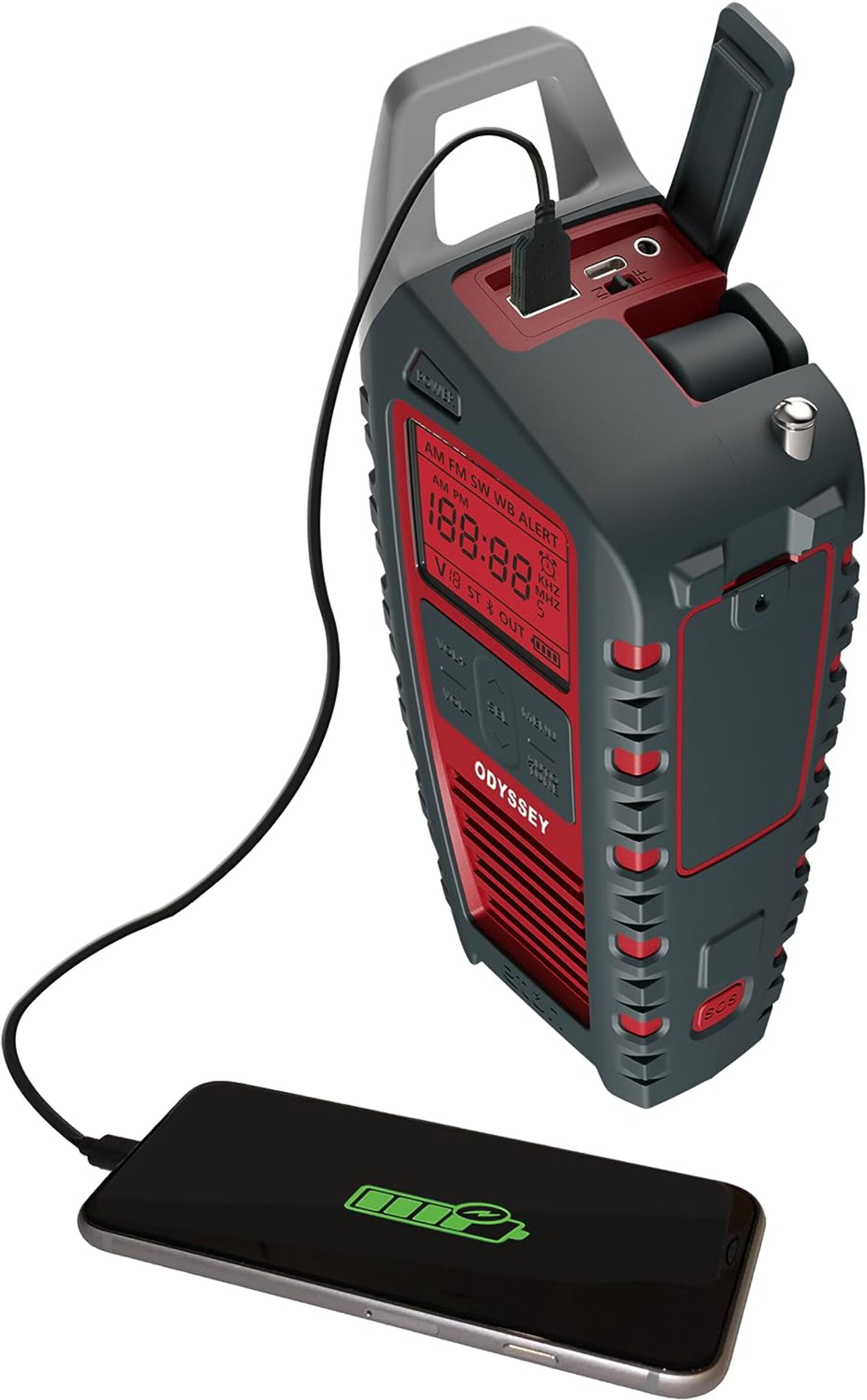 Eton Odyssey Bluetooth Solar Flashlight Portable Weather Radio, Red