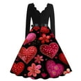thumbnail image 4 of Valentine Dress for Women Retro Long Sleeve V-Neck Cocktail Dresses with Belt Love Heart Printing A-Line Dress Red M, 4 of 4