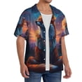 thumbnail image 2 of Balery Starry Sky Meditating Fox Camisa Casual de Manga Corta con Botones para Hombre, Texturizada, Estilo Cubano, para Playa, Verano-X-Large, 2 of 5
