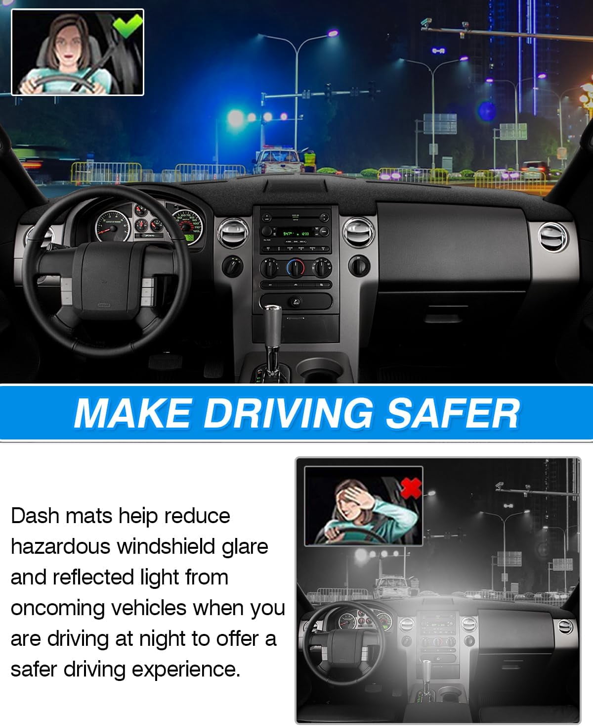Canvcle Dash Cover Compatible with Ford F150 2004-2008 Dashboard Cover Mat Non-Slip Carpet Sunshield Glare UV Rays Protector