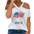 thumbnail image 1 of Tops con estampado de día de la independencia de manga corta con cuello en V para mujer a la moda para mujer Fridja  hjk4811, 1 of 5