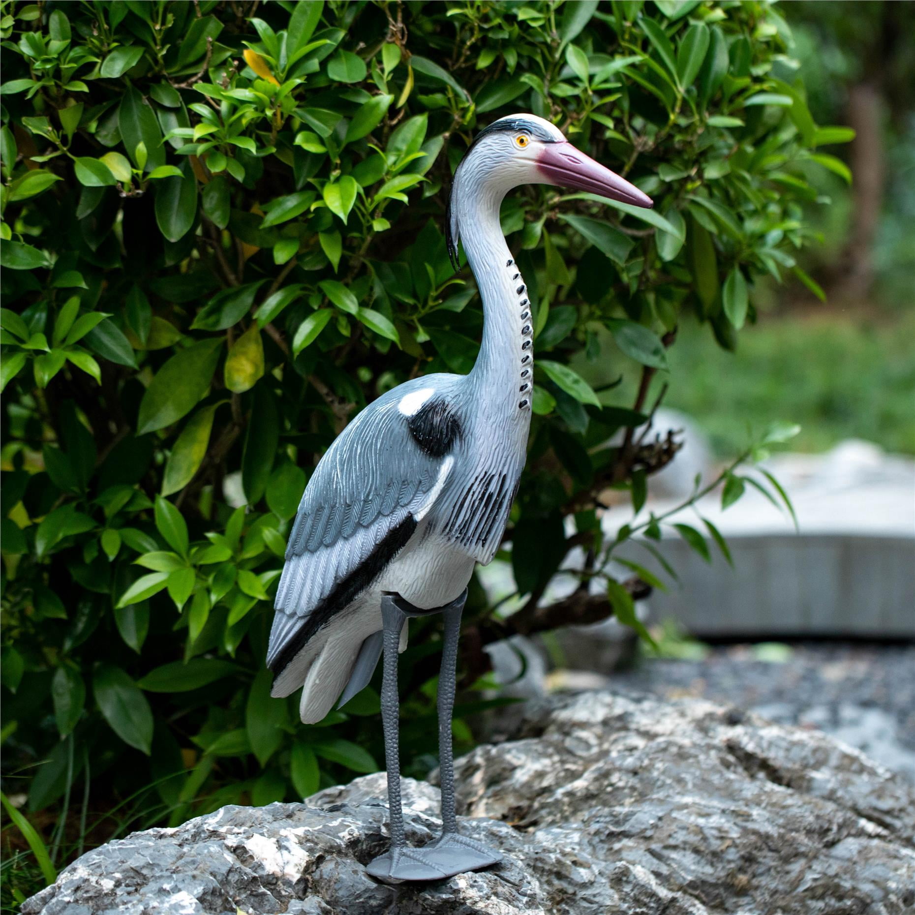 Gardenised 30-inch Heron Decoy - Standing Crane Sculpture, Outdoor Bird Art for Yard, Lawn, Patio, Porch, Pond & Pool, Garden Accessories, Backyard Accent, and Landscaping Decoration, Silver