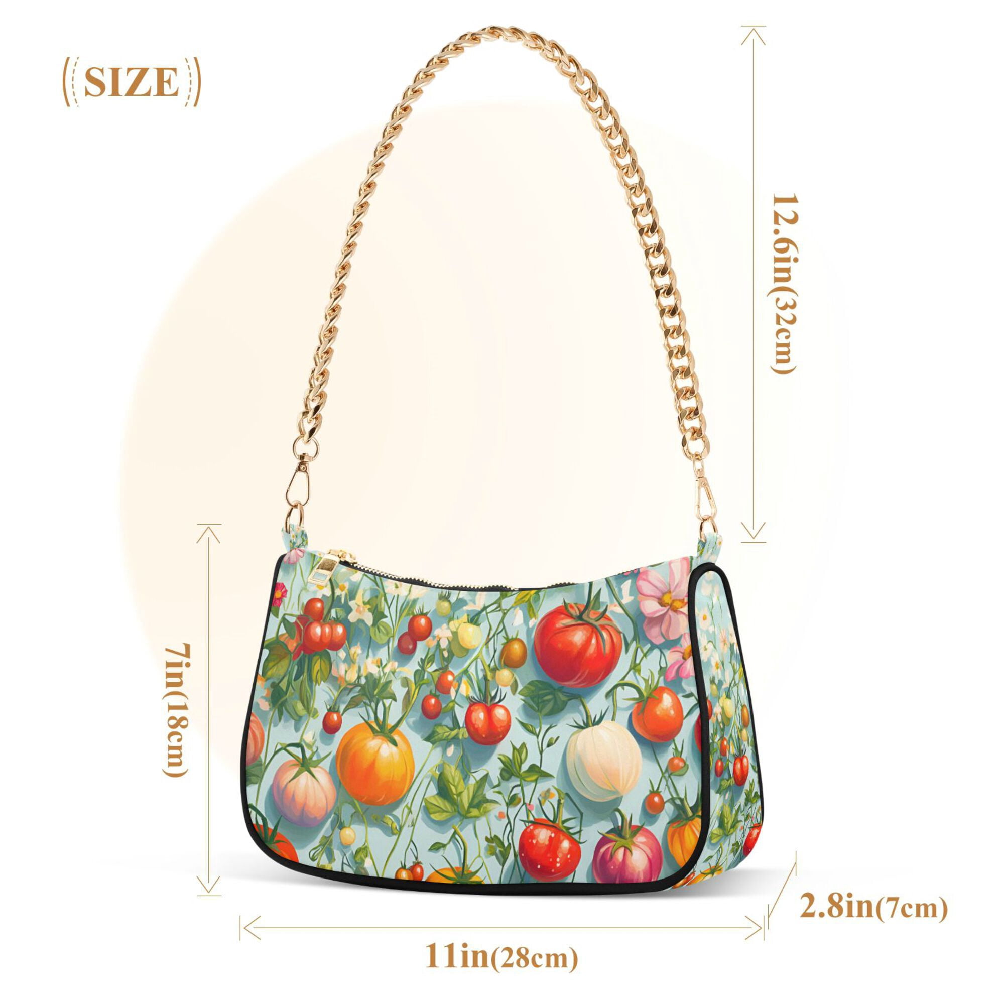 FORMRS Womens Shoulder Bag with Chain Strap Clutch Purse Cute Tote Handbag, Green Floral Tomatoes