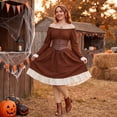 thumbnail image 4 of Renaissance Dresses for Women Gothic Witch Dress Off Shoulder Bell Sleeve Lace Up Corset Tiered Ruffle Medieval Peasant Gothic Halloween Dress Brown XL, 4 of 8