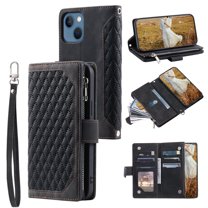 Wallet Case for iPhone 13 Mini, PU Leather Magnetic Flip Phone Case with Kickstand Card Slots Wrist Strap Cover for iPhone 13 Mini (5.4 Inch),Black