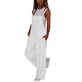 thumbnail image 4 of Yourumao Womens Linen Overalls for Women Square Neck Sleeveless Wide Leg Pants Rompers Solid Adjustable Straps Jumpsuits with Pocket for Outdoor, 4 of 7