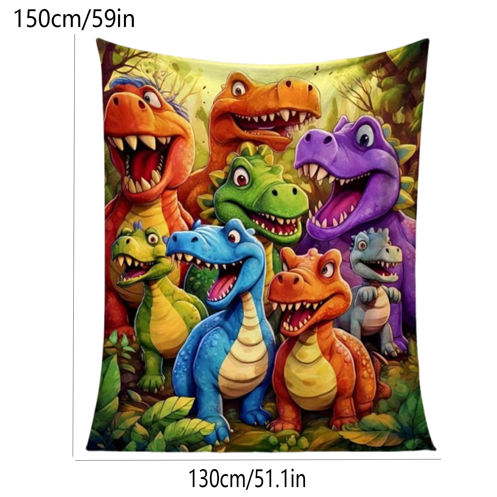 Dinosaur Throw Blanket, Soft Flannel Blanket with Hd Digital Print, Cute Smiling Dinos Pattern, Lightweight Cozy Blanket for Girls Boys, 51*59In