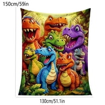 Gumesh Smiling Dinosaur Flannel Throw Blanket, Cute Cartoon Dino HD Digital Print, Super Soft Cozy Fuzzy Plush, 21x39 Inch Lightweight Bedding for Kids Room, Couch, Gift for Boys & Girls