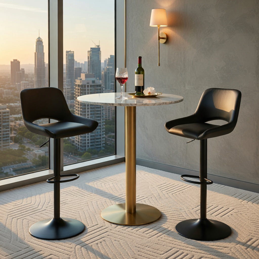 Hommoo 2-Pack Modern Swivel Bar Stools with Adjustable Height & Footrest. PU Leather, Metal Frame, for Kitchen Island, Home Bar, Counter Seating, Black
