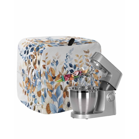 Orange Blue Botanical Stand Mixer Dust Cover with Storage Pocket & Handles, Fall Eucalyptus Leaves Fits All Tilt Head & Bowl Lift Kitchen Appliance Cover Organizer Bag Accessories, 6-8 Quart