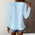 thumbnail image 5 of Jinhomg Womens Summer Shirts Dressy Casual Eyelet Ruffle Hem Blouse Lightweight Comfy Long Sleeve Tunic Tops Fashion Work Clothes Lightning Deals of Today Light Blue XL, 5 of 9