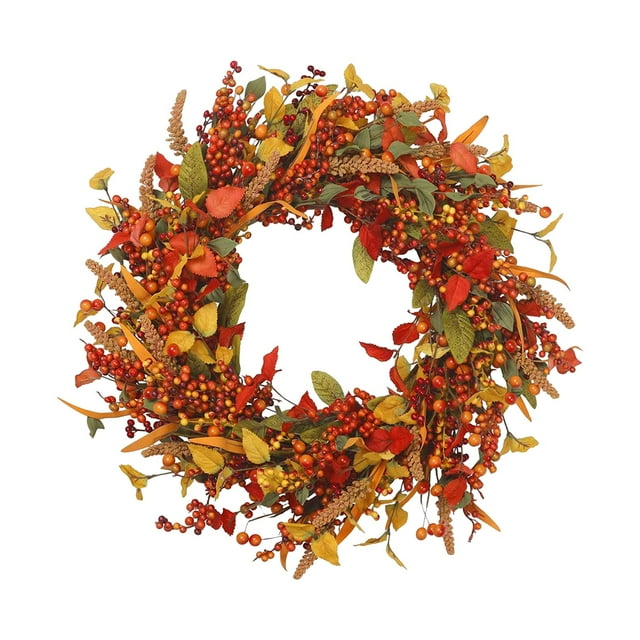 Corona de otoño Artificial, corona de bayas artificiales, corona decorativa de otoño, corona de para decoración colgante de pared y porche 40cm