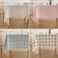 thumbnail image 5 of Xiao Hua 1 pieza de mantel de comedor de tela rectangular a cuadros amarillo claro, impermeable y a prueba de polvo, para mesa de comedor y mesa de café, decoración de 180 * 140 cm, 5 of 5
