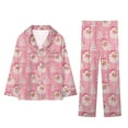 thumbnail image 2 of mgoYE Christmas Pajamas for Family Silk Satin Holiday Matching Pajamas Sets Long Sleeve Button Comfy Loungewear Sets(Pink,2-3 Years), 2 of 6