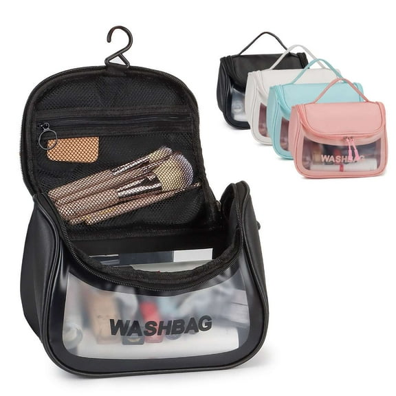 Spencer Portable Travel Makeup Bag Waterproof Cosmetic Organizer Case with Hanging Hook, Toiletry Storage Bag Makeup Brushes Pouch (Black)