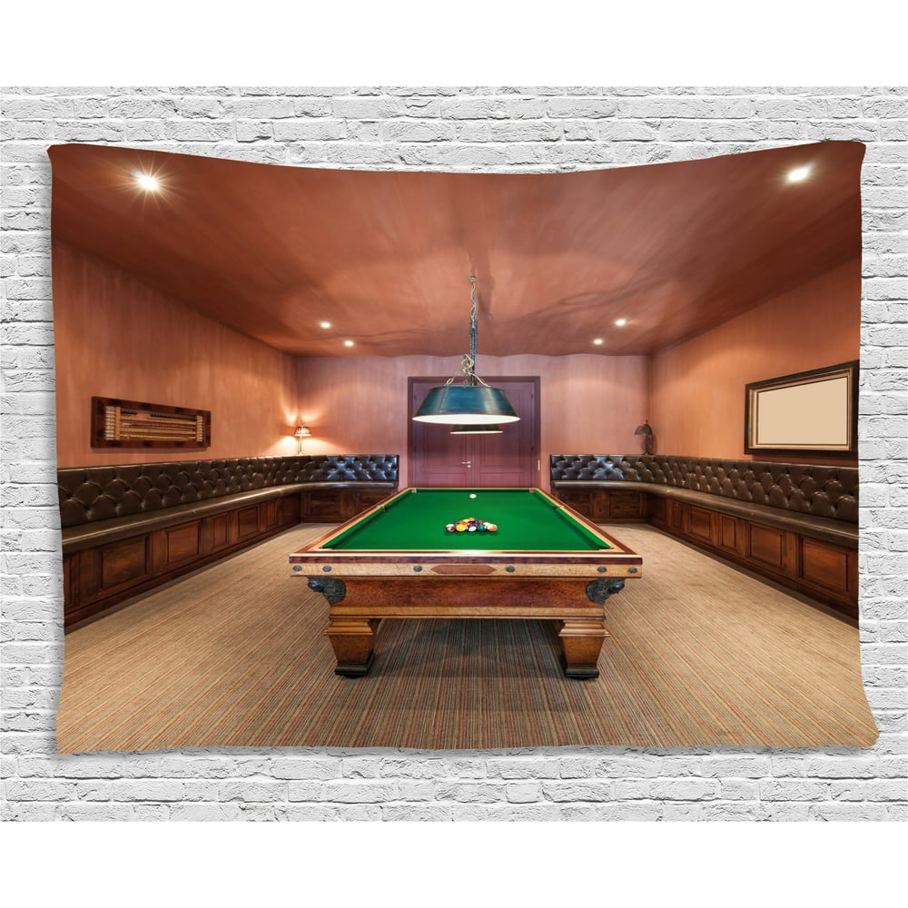 Modern Decor Tapestry, Entertainment Room in Luxury Mansion Pool Table