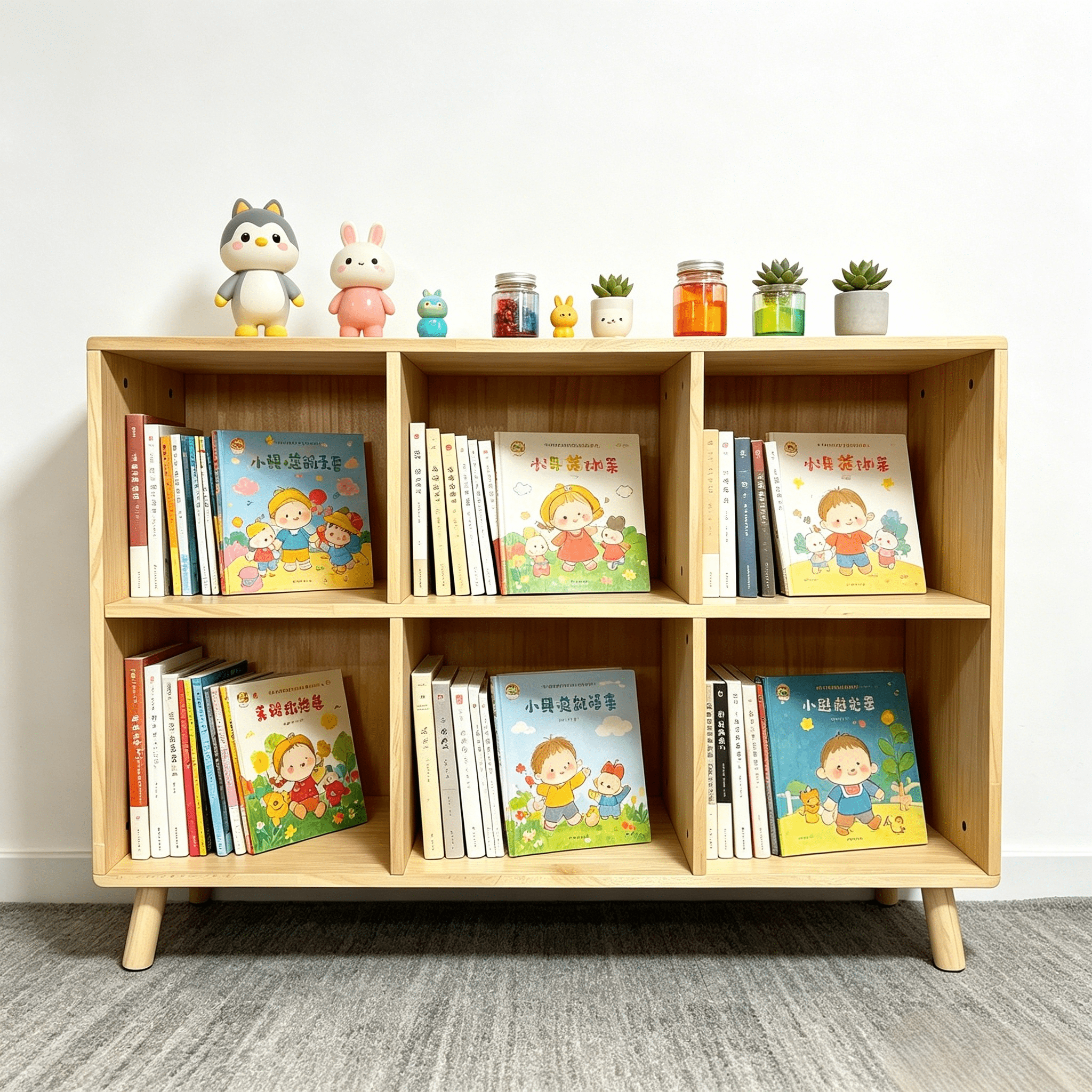 6 Cube Solid Wood Storage Shelf, Freestanding Open Bookcase with Legs, 2-Tier Cubby Organizer for Living Room, Bedroom, Office and Entryway