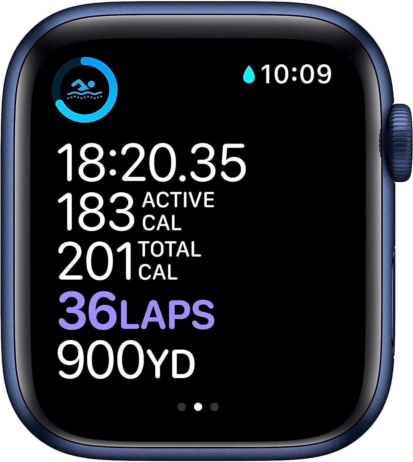 Restored Apple Watch Series 6 (GPS, 44 mm) Blue Aluminum Case with Deep Navy Band Bundle 5 Bonus Bands, Charging Stand, Screen Protector, & 2 amp charger (Refurbished)