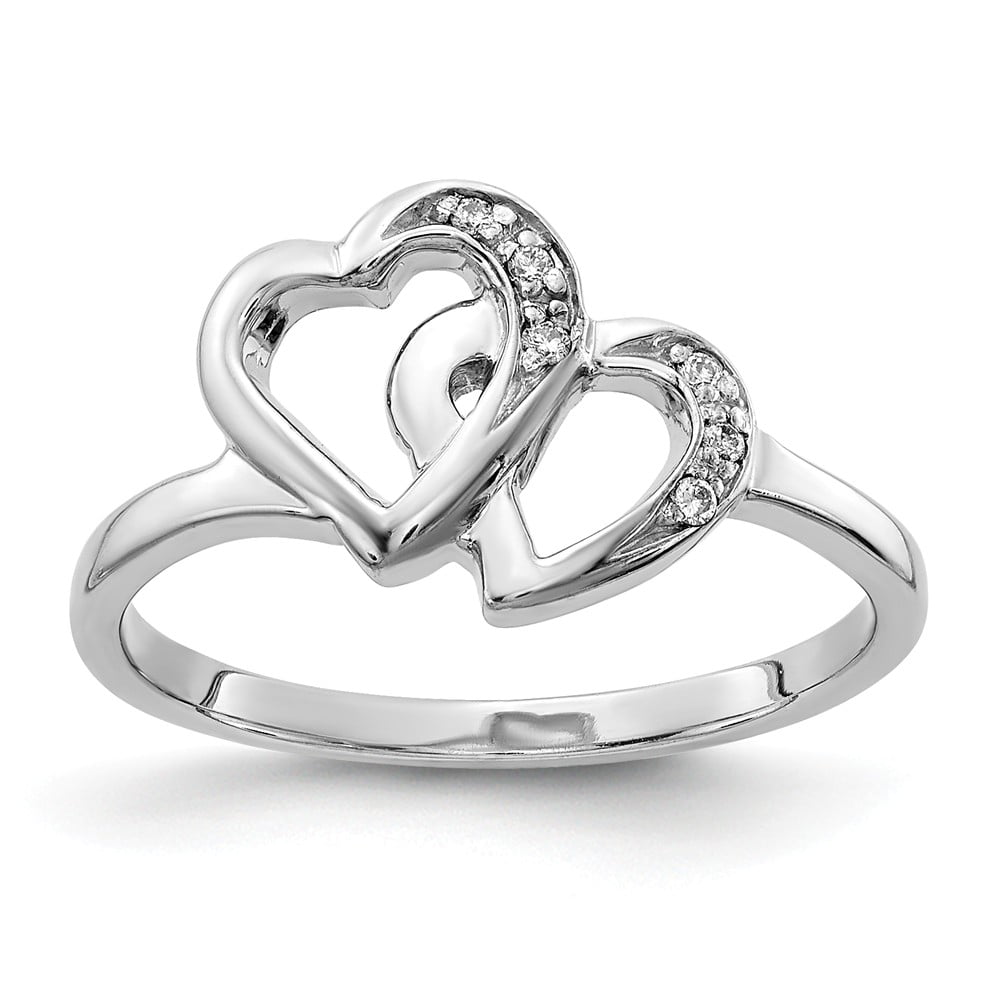 AA Jewels - Solid 14k White Gold Diamond Heart Ring Band Size 5 (.024 ...