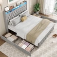 thumbnail image 3 of King Bed Frame with 51inch Tall Headboard Platform Velvet Upholstered Bed Frame with 4 Storage Drawers USB Charging Station Led Lights No Box Spring Needed Easy Assembly Grey, 3 of 7
