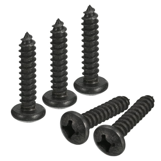 Uxcell 1/4 x 1" Tornillo autorroscante de cabeza plana Phillips, paquete de 25 tornillos de cabeza redonda de acero inoxidable 304 (negro)