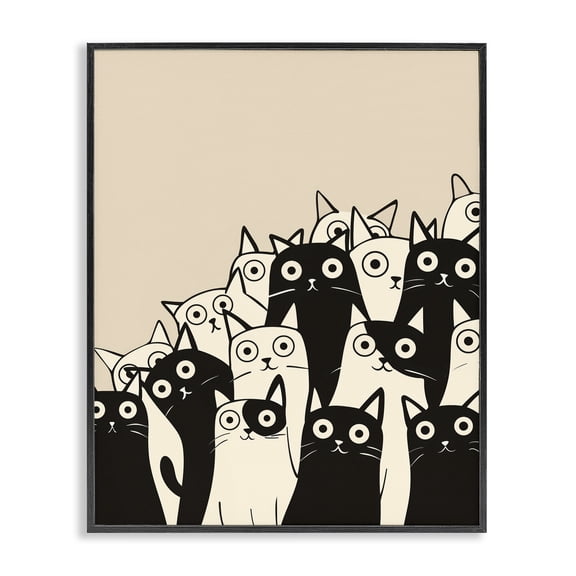 Stupell Industries Fun Modern Black & White Cats Animals Painting Black Framed Art Print Wall Art, 11 x 14
