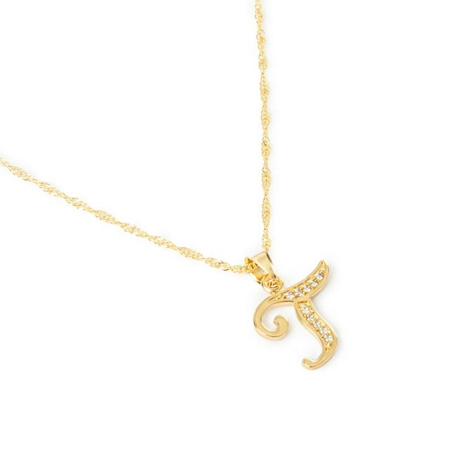 Dije Inicial Letra T con Zirconias y Cadena Chapa Oro 18K Ametrinaa MPDC0004-T