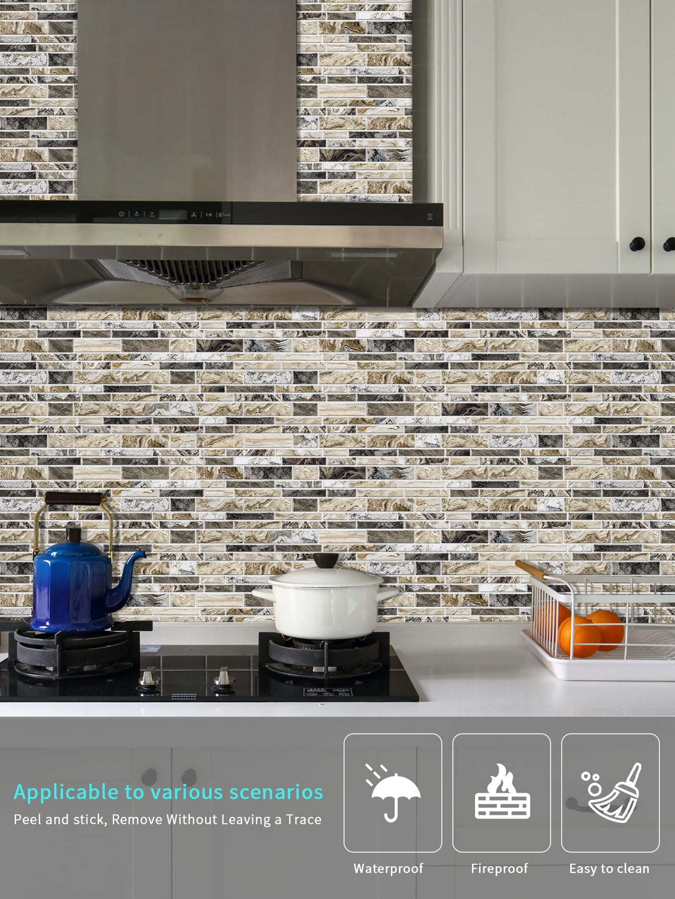 Peel and Stick Backsplash 3D Wall Tiles,Self-Adhesive,Oil Proof,Waterproof, Removable Wall Panels for Kitchen & Bathroom,Modern Design, Easy Install (9.68x4.72 inch,48 Pack)