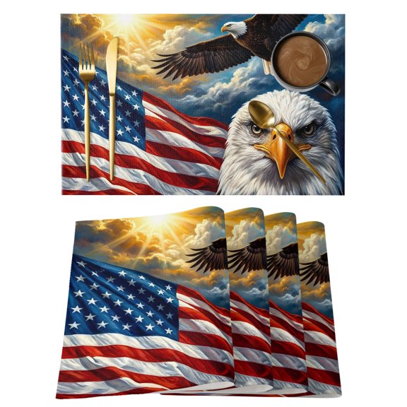 Bald Eagle Placemats Set of 1, Independence Day American Flag Patriotic Non-Slip Place Mats Washable Table Mats for Kitchen Dining Table Decorations Indoor/Outdoor
