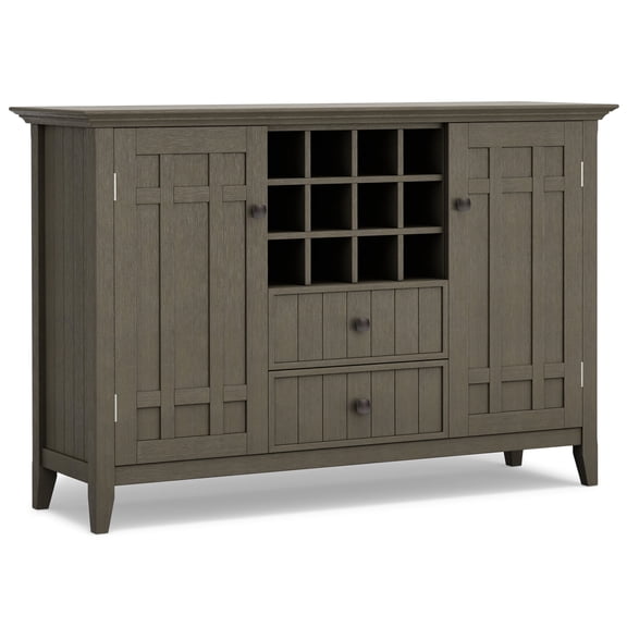 Simpli Home Bedford SOLID WOOD and Pine 54 inch x 17 inch Rectangle Transitional Sideboard Buffet and Wine Rack in Farmhouse Grey