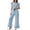 Blue, variant on Enjoytime Women's Pajama Sets Ruffle Soft Comfy Casual Sleepwear Short Sleeve Tops with Wide Leg Pants 2 Piece Lounge Set
