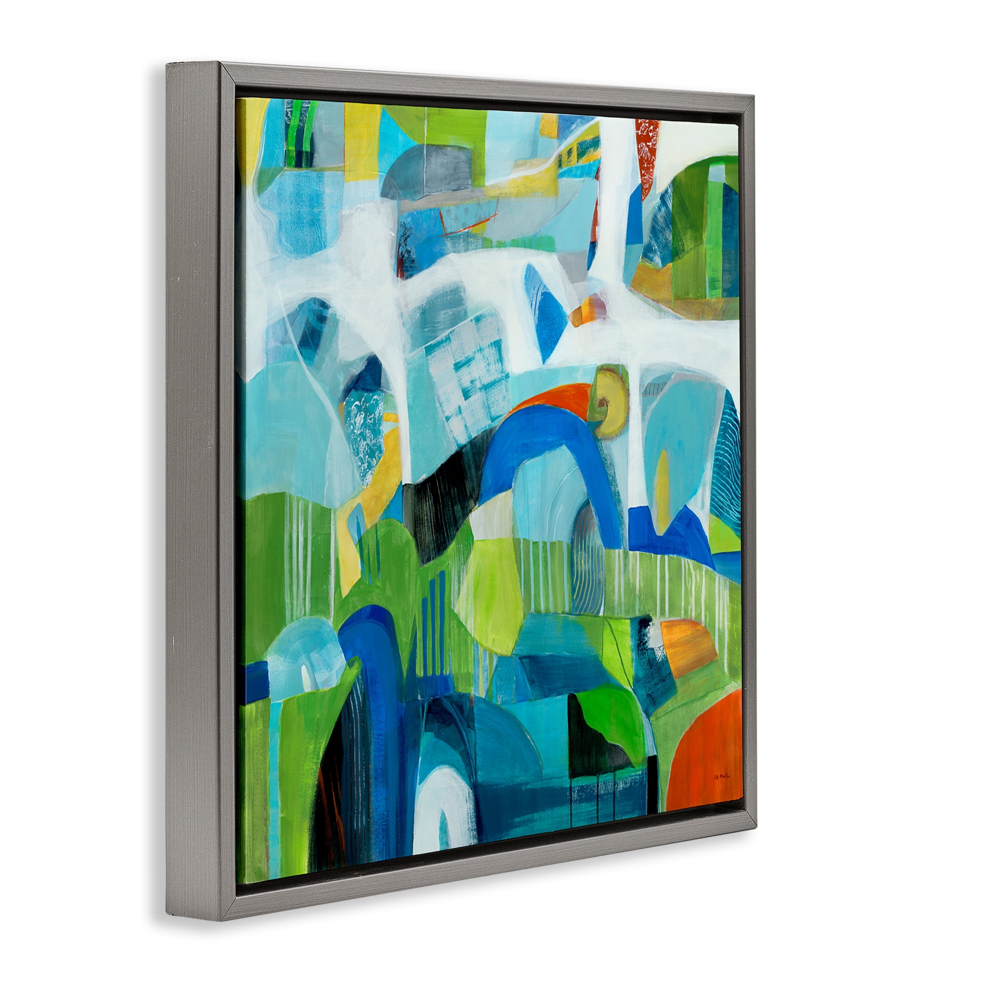 Stupell Industries Restless Bright Shapes Abstract Painting Gray Floater Framed Canvas Art Print Wall Art, 25 x 25