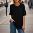 thumbnail image 5 of Tianiyouqing Loose Fit Maternity Tops for Women Travel Basic Drop Shoulder Elbow Length Comfortable Vacation Oversized Tees V Neck Short Sleeve Flowy Dressy Long T-Shirt Black XL, 5 of 5