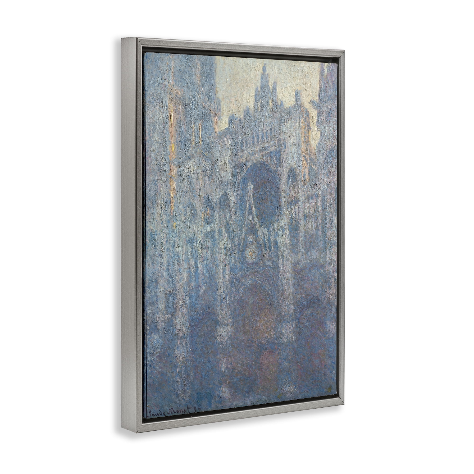 Stupell Industries Classic Monet Cathedral in Morning Buildings & Architecture Painting Gray Floater Framed Canvas Art Print Wall Art, 21 x 31