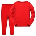 thumbnail image 2 of RUTAYY Boys Pajama Set Long Sleeve Crew Neck Long Pants Solid Color Basic Children Night Suit Red, 2 of 5