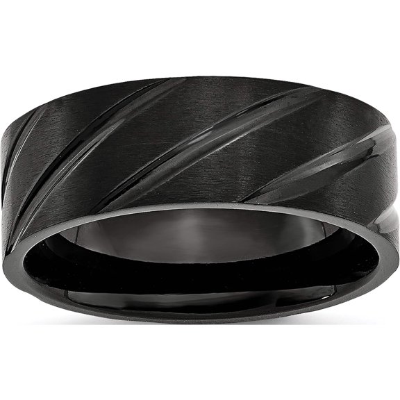 Titanium Brushed And Polished Black Ip-Plated Swirl Design 8mm Band (Size 7.5) Made In China tb350-7.5