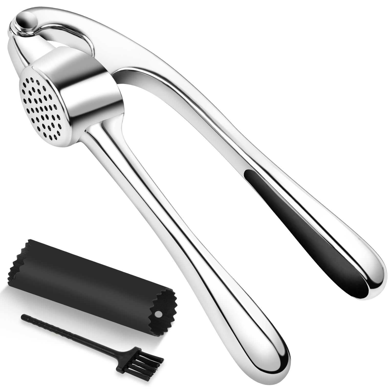 Garlic PressIncludes Silicone Garlic Peeler & Cleaning Brush, Rust