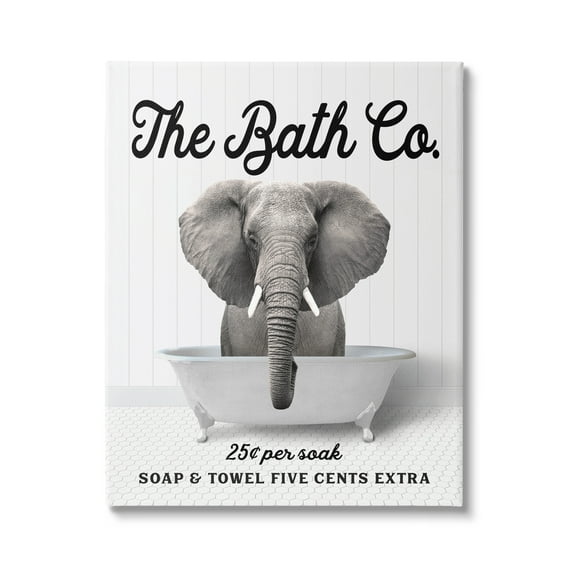 Stupell Industries Vintage Bath Ad Elephant Animals & Insects Painting Gallery Wrapped Canvas Print Wall Art, 16 x 20