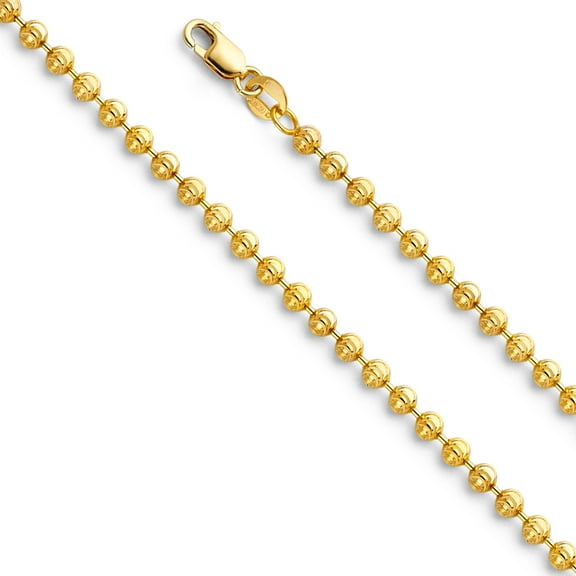 14k Yellow Gold-Hollow 1.9mm Moon-Cut Bead Chain Link Necklace 20" Jewelry Female Unisex