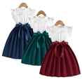 thumbnail image 4 of Qudderr Robe pour Fille 4-7 Ans pour Enfants Été Décontractée Robe d'Été Tout-Petit Robe Unie à Empiècements avec Ceinture en Ruban pour Filles, 4 of 9
